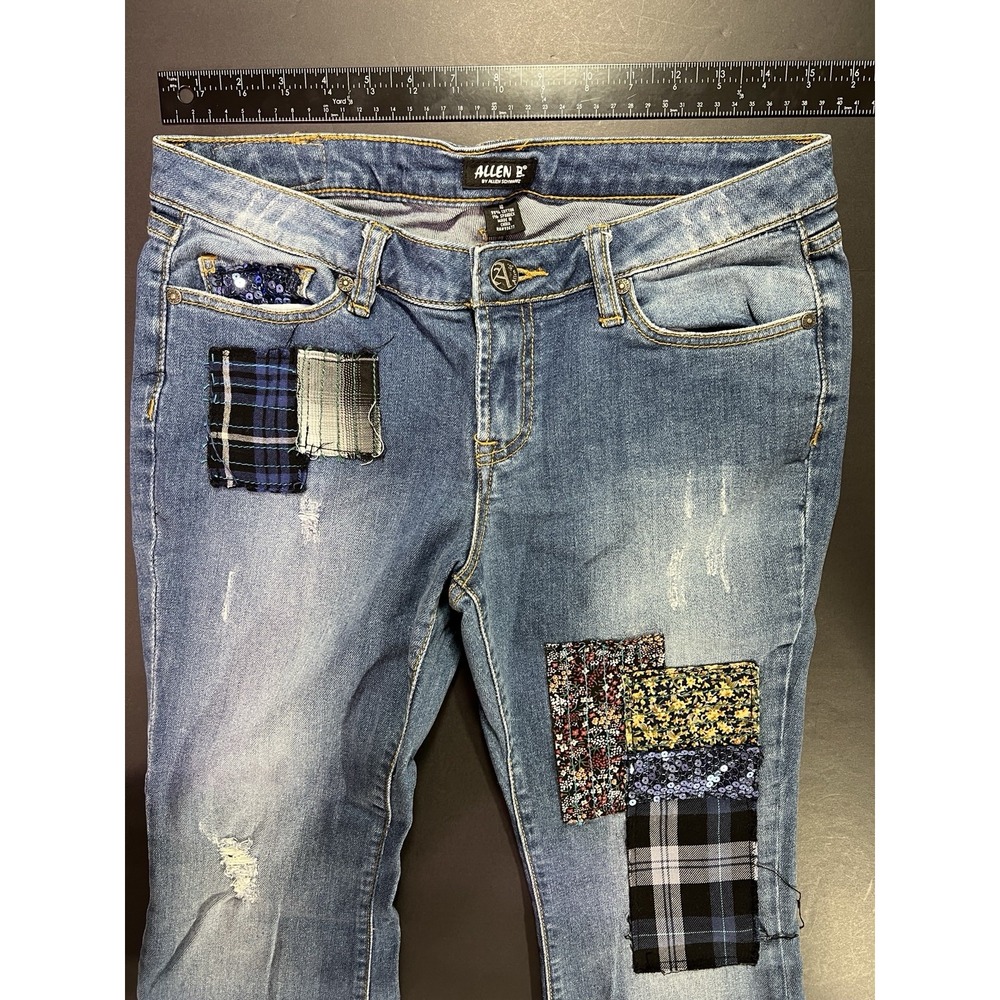 Vintage Allen B Allen Schwartz Jeans Womens 10 Below Waist Curvy Bootcut Patches - Picture 4 of 9